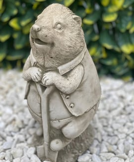 Hedgehog with Spade Stone Garden Ornament in Stone