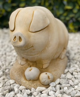 Pig with Apples Garden Ornament in Sandstone