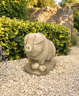 Pig with Apples Garden Ornament in Stone