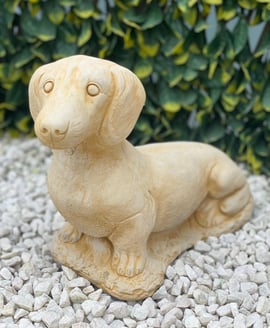Sausage Dog Garden Ornament in Sandstone