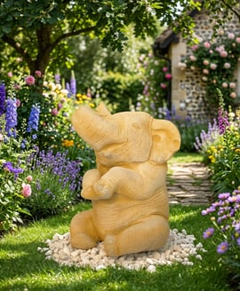 Sitting Elephant Stone Garden Ornament in Sandstone