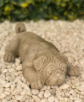Sleeping Puppy Garden Ornament in Stone
