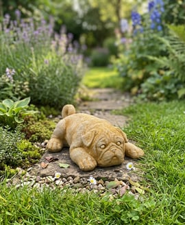 Sleeping Puppy Garden Ornament in Sandstone