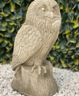 Wise Barn Owl Garden Ornament in Stone
