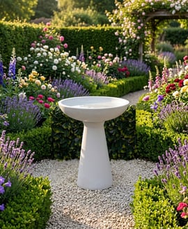 Modern Stone Birdbath in White