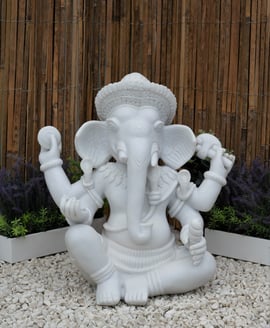 Ganesha Garden Statue in White