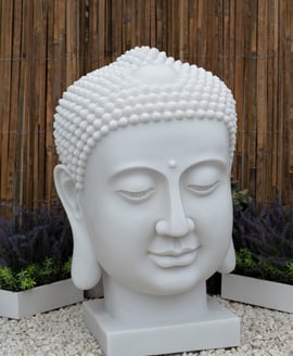Large Buddha Head Garden Statue in White