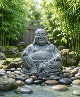 Small Laughing Buddha Garden Statue in Grey
