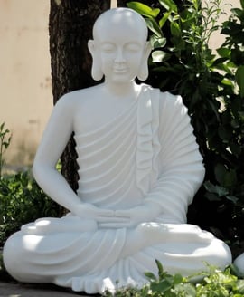 Meditating Monk Garden Statue in White