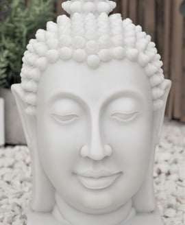 Medium Thai Buddha Head Garden Statue in White