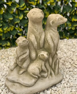 Meerkat Family Stone Garden Ornament in Stone