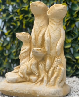 Meerkat Family Stone Garden Ornament in Sandstone