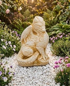 Proud Hatchling Dragon Stone Garden Ornament in Sandstone