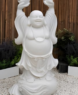 Cheering Buddha Garden Statue in White
