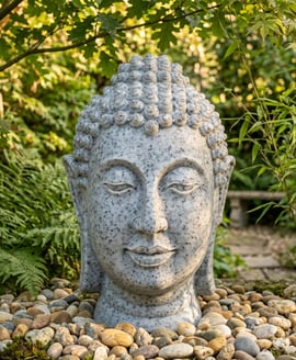Medium Thai Buddha Head Garden Statue in Grey