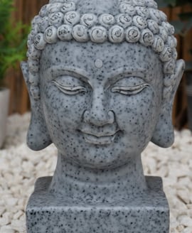Medium Buddha Head Garden Statue in Grey