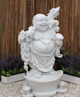 Wealthy Standing Buddha Garden Statue in Grey