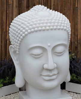 Large Buddha Head Garden Statue in White