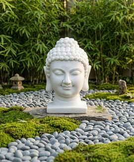 Medium Buddha Head Garden Statue in White