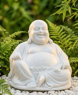 Small Laughing Buddha Garden Statue in White