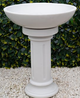 Round Stone Birdbath in White