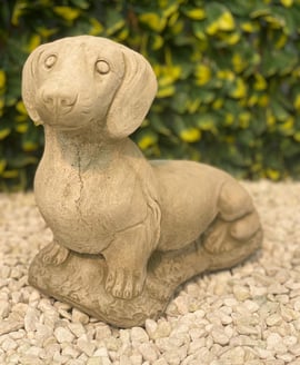 Sausage Dog Garden Ornament in Stone
