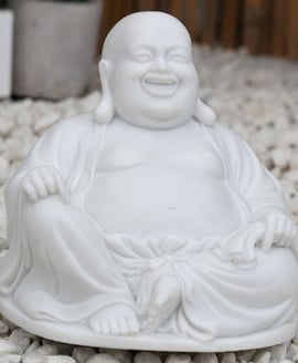 Small Laughing Buddha Garden Statue in White