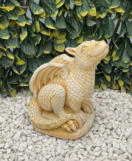 Smiling Hatchling Dragon Stone Garden Ornament in Sandstone