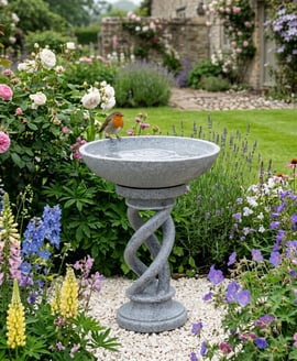 Spiral Stone Birdbath in Grey