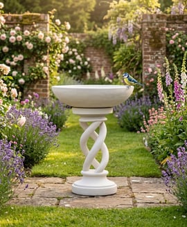 Spiral Stone Birdbath in White