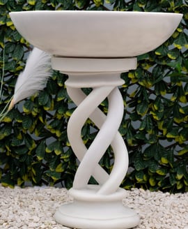 Spiral Stone Birdbath in White