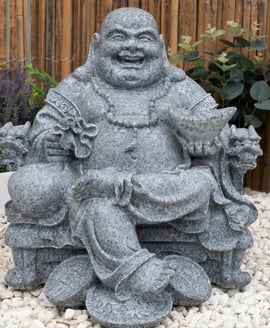 Wealthy Sitting Buddha Garden Statue in Grey
