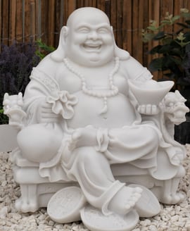 Wealthy Sitting Buddha Garden Statue in White