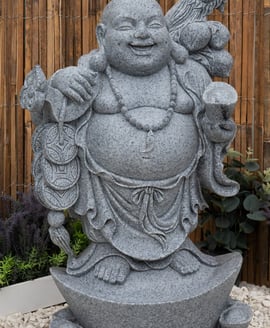 Wealthy Standing Buddha Garden Statue in Grey