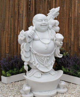 Wealthy Standing Buddha Garden Statue in White