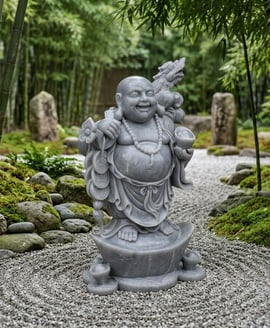 Wealthy Standing Buddha Garden Statue in Grey