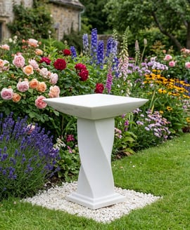 Winding Stone Birdbath in White