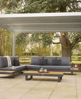 Norfolk Collection Nexus Pergola Beige 4m x 3m with LEDs and 3 Screens