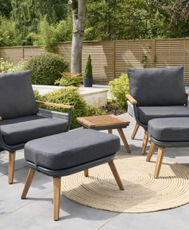 Norfolk Collection Kimora Relax Bistro Set with Footstools and Grey Cushions