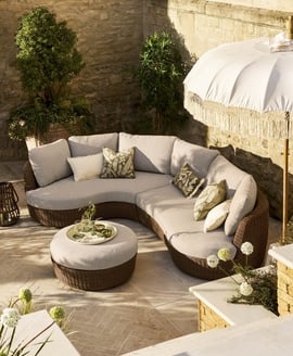 Hambridge Curved Corner Sofa Set PE Rattan, Dark Natural