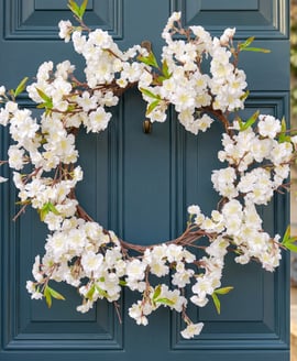 Artificial & Cherry Blossom Wreath Cream 66cm