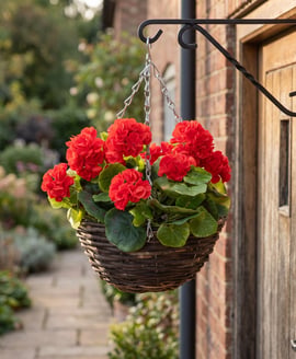 Artificial Geranium Red Hanging Basket 25cm