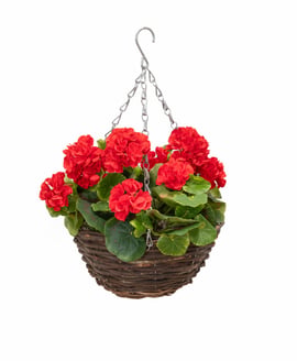 Artificial Geranium Red Hanging Basket 25cm