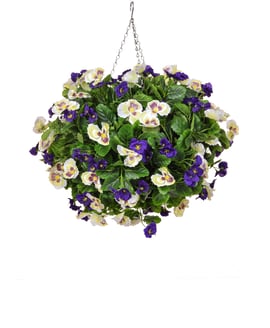 Artificial Pansy Medium Ball Purple White 30cm