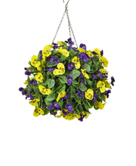 Artificial Pansy Medium Ball Purple Yellow 30cm