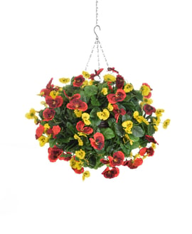 Artificial Pansy Medium Ball Red Yellow 30cm