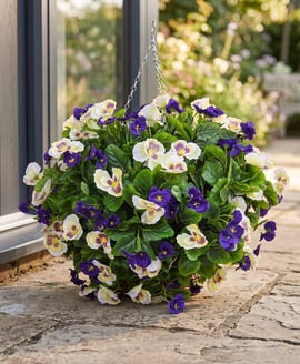 Artificial Pansy Medium Ball Purple White 30cm