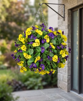 Artificial Pansy Medium Ball Purple Yellow 30cm
