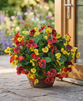 Artificial Pansy Medium Ball Red Yellow 30cm