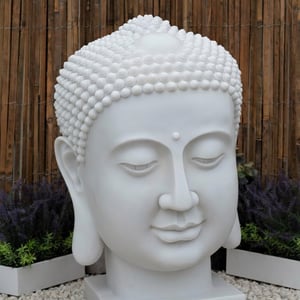 Large Buddha Head Garden Statue in White
